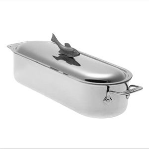 Rare! All-Clad Fish Poacher Steamer - Stainless Steel - Sculpted Fish Handle